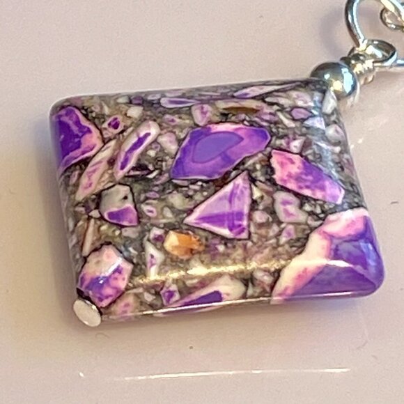 ❤️ Purple Sea Sediment Jasper Square Earrings - Picture 4 of 11